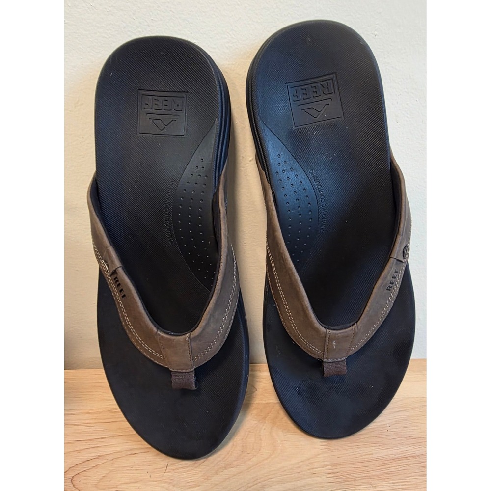 Reef Mens 11 Cushion Spring Flip Flop Brown Black Sandals G-22 FSC